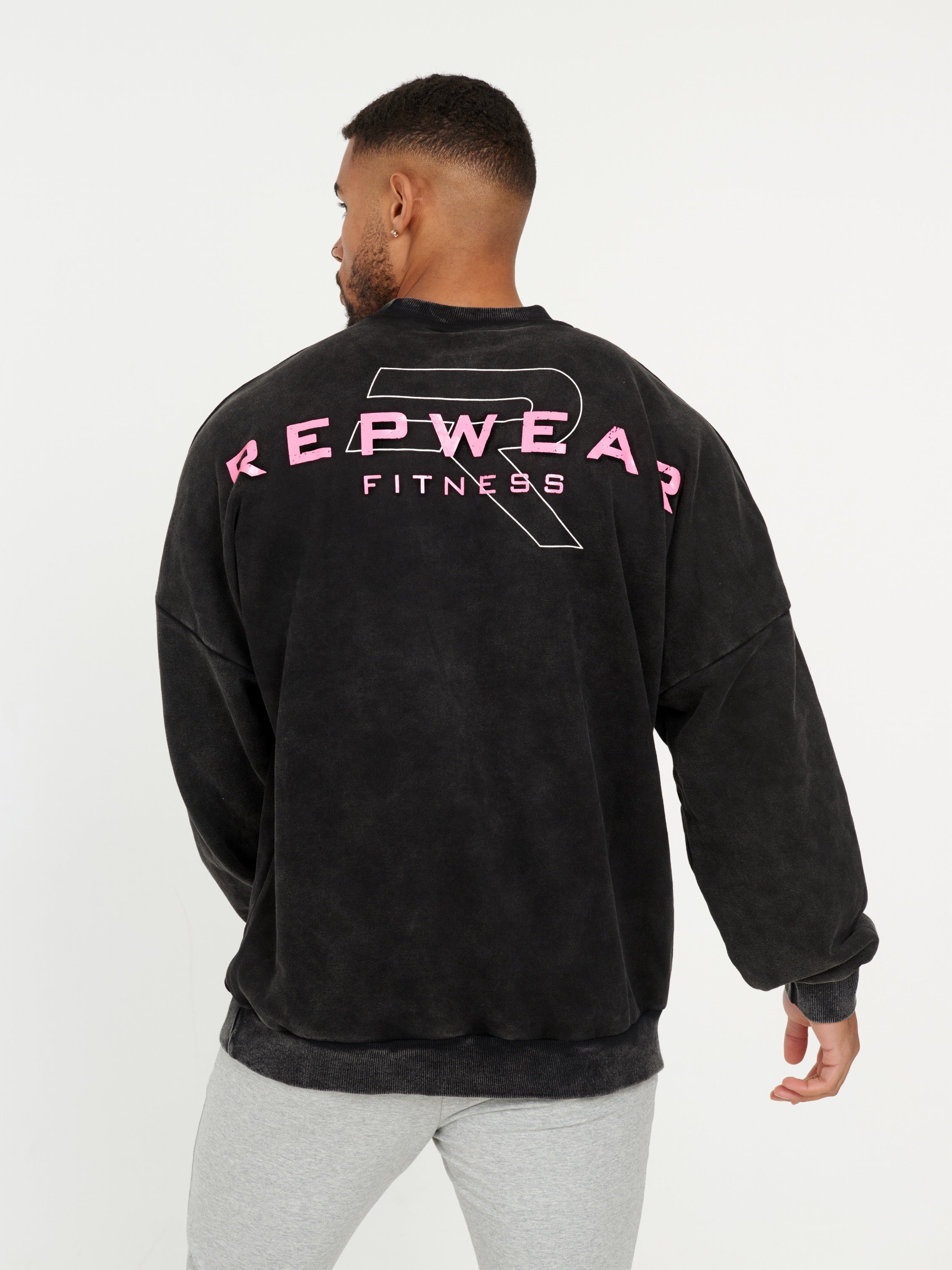 Repwear Fitness Oversized AcidWash Jumper Black/Pink