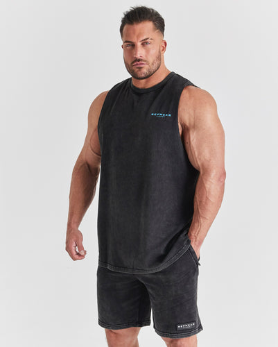 Repwear Fitness Acid Wash Sleeveless T-Shirt Black/Blue