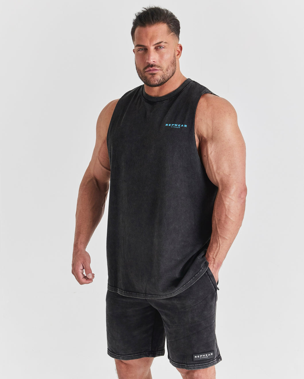 Repwear Fitness Acid Wash Sleeveless T-Shirt Black/Blue