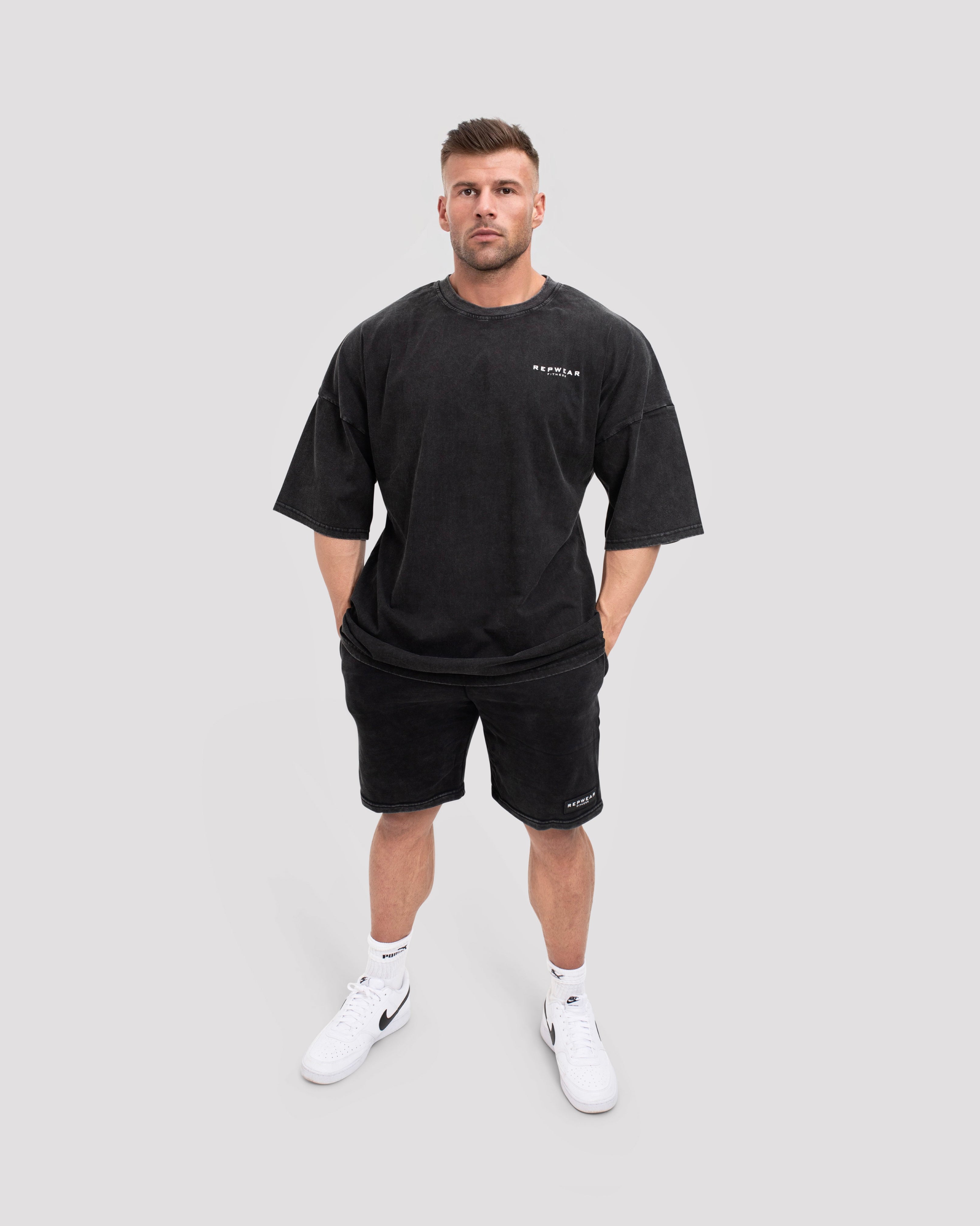 Repwear Fitness Oversized Acid Wash T-Shirt V2 Black/white
