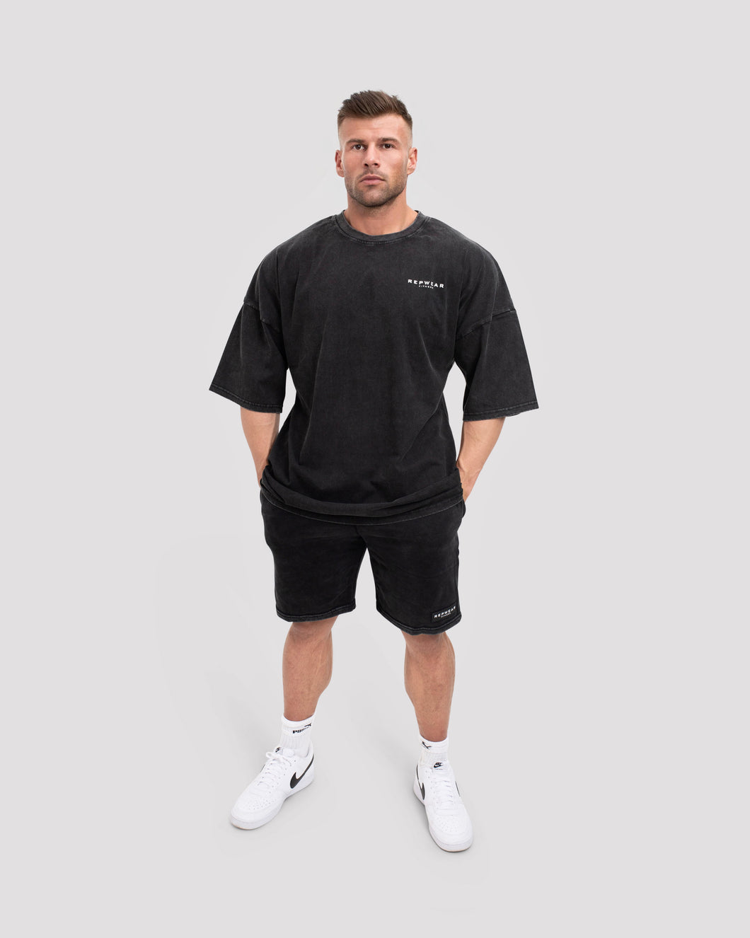 Repwear Fitness Oversized Acid Wash T-Shirt V2 Black/white