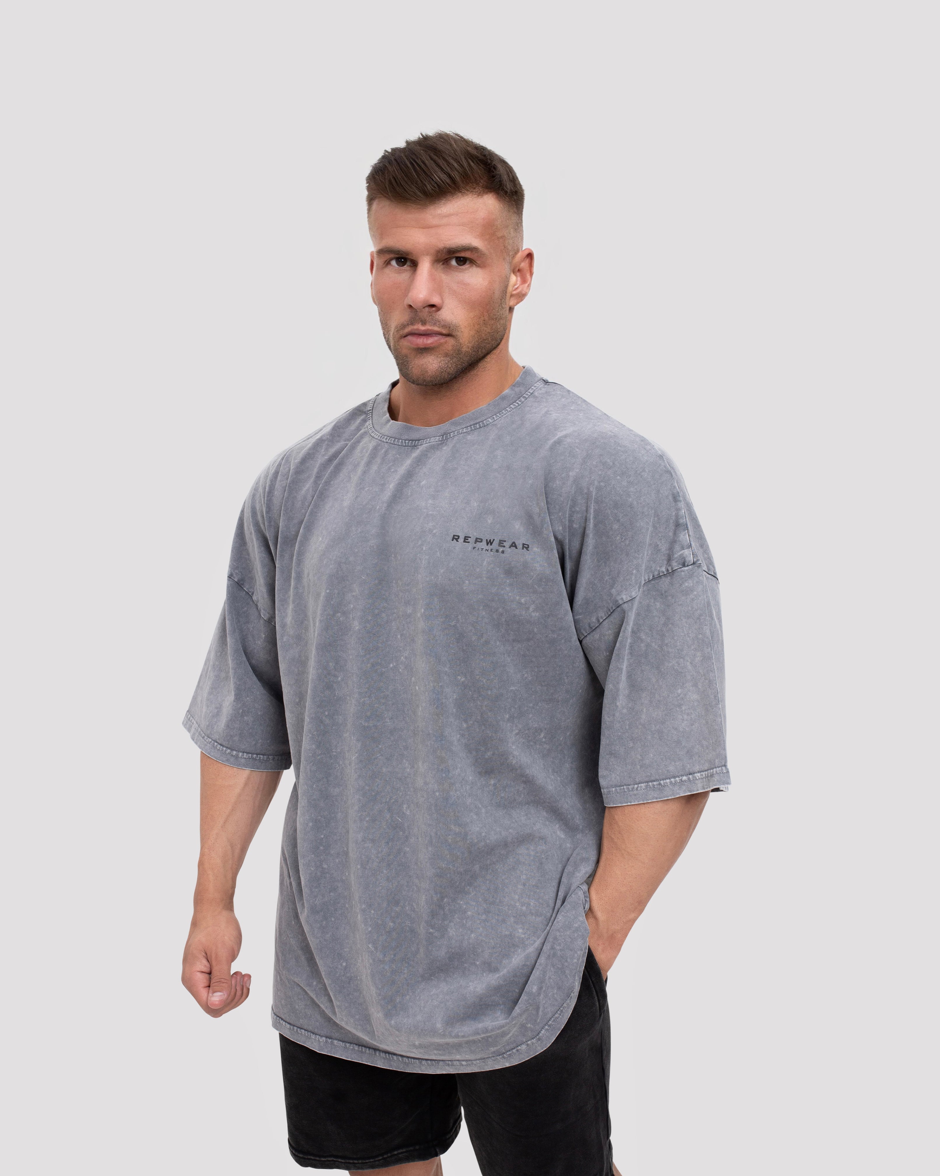 Repwear Fitness Oversized Acid Wash T-Shirt V2 Grey/Black