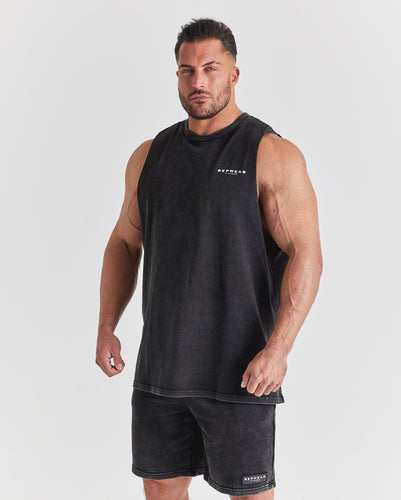 Repwear Fitness Acid Wash Sleeveless T-Shirt Black/white