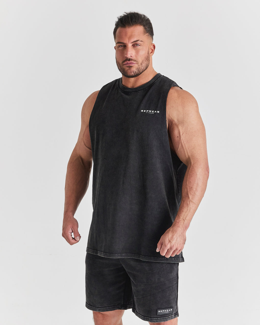 Repwear Fitness Acid Wash Sleeveless T-Shirt Black/white