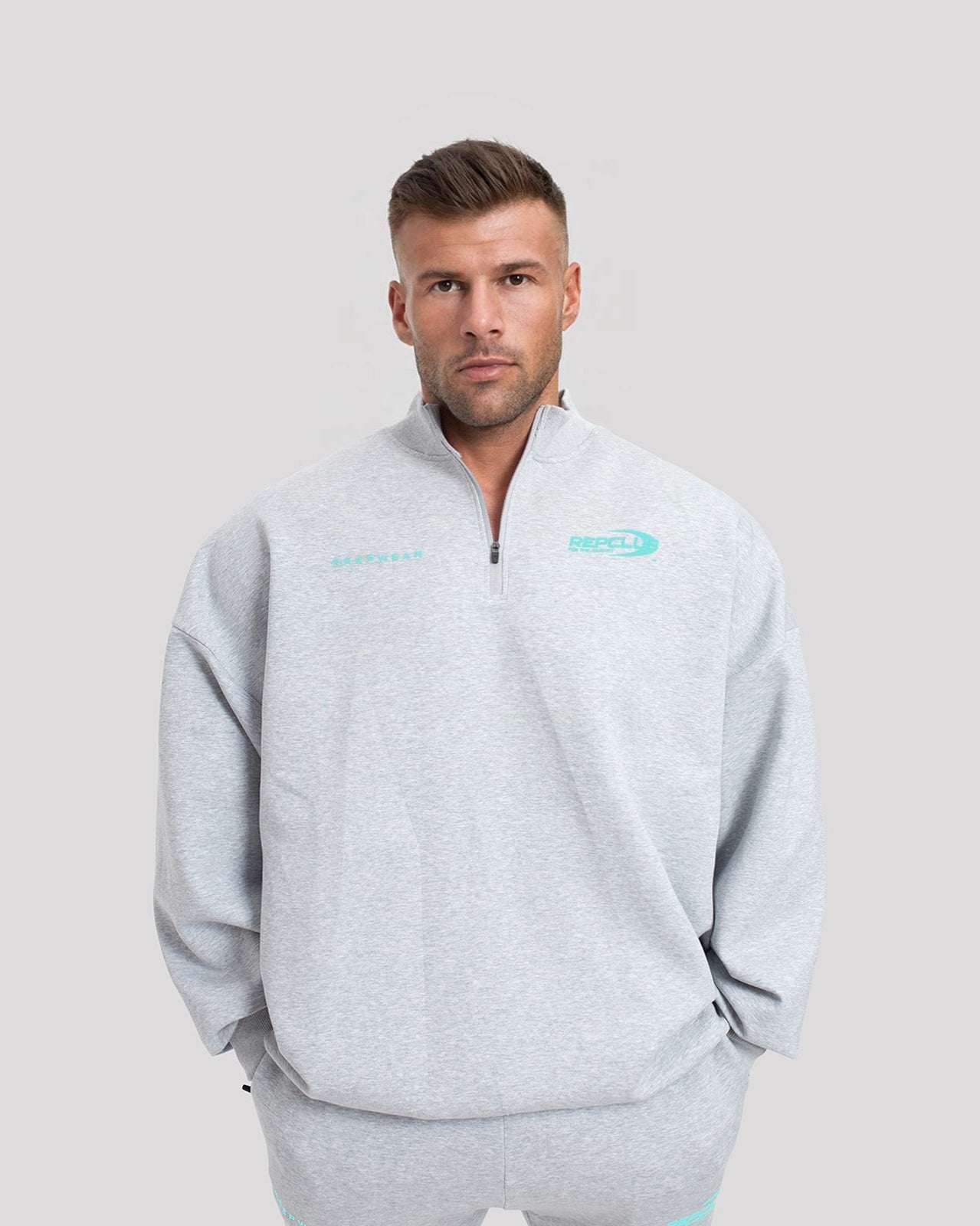 Repwear Fitness RepClub 3/4 Zip Jumper Grey/Teal