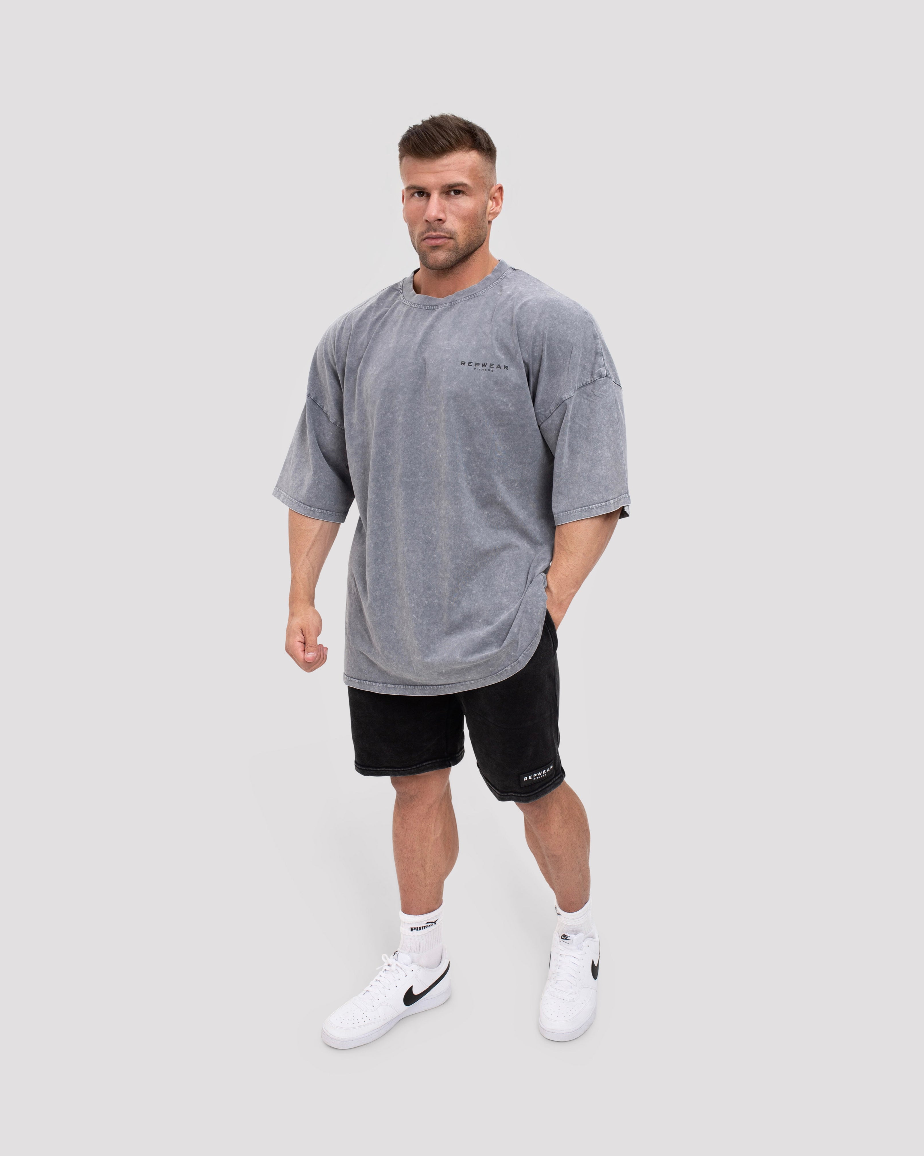 Repwear Fitness Oversized Acid Wash T-Shirt V2 Grey/Black