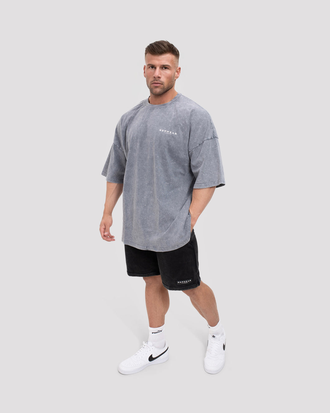Repwear Fitness Oversized Acid Wash T-Shirt V2 Grey/Pink