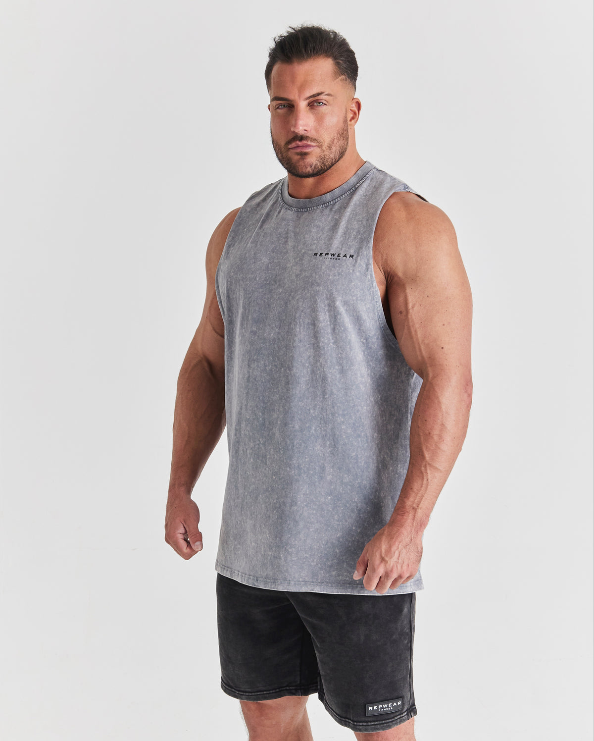Repwear Fitness Acid Wash Sleeveless T-Shirt Grey/Black