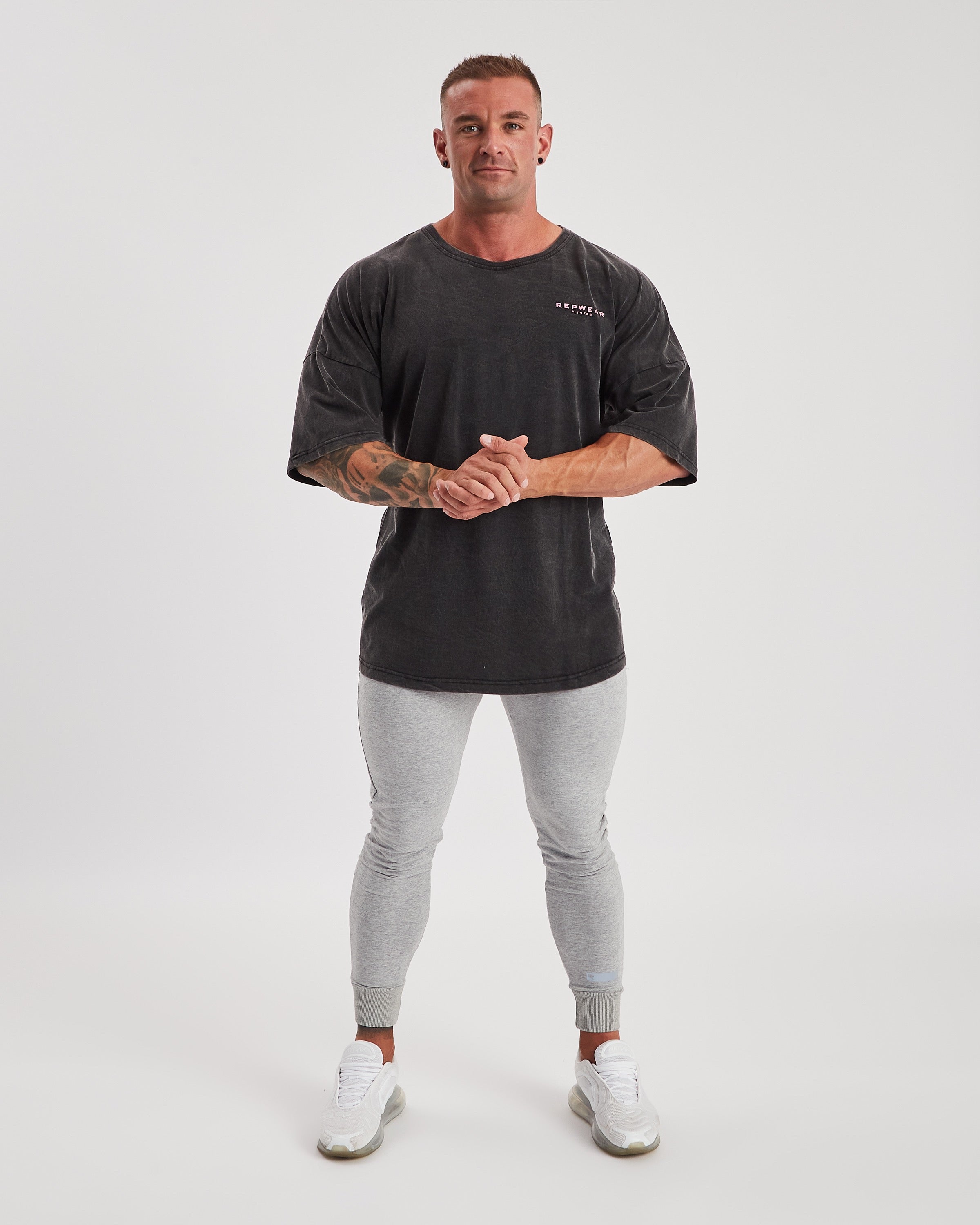 Repwear Fitness Oversized Acid Wash T-Shirt Black/Pink